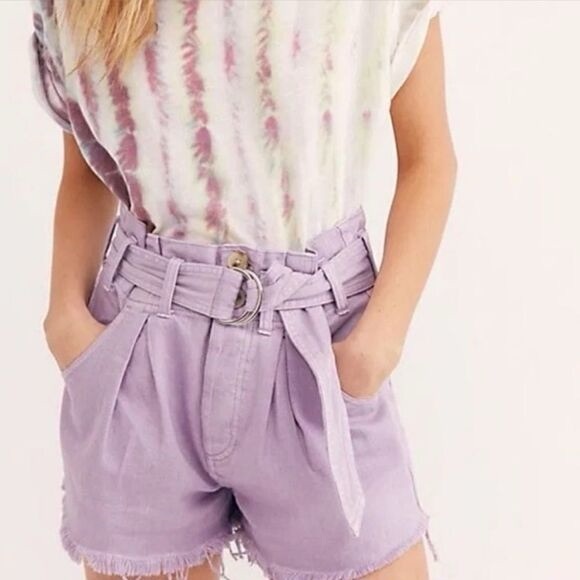 Free People Pants - Free People See You Sometime High Waisted Belted Cut Off Shorts Lilac Purple XS